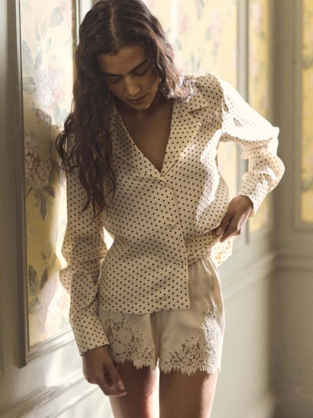 Doen NWOT Elene Top Creme Portia Dot M